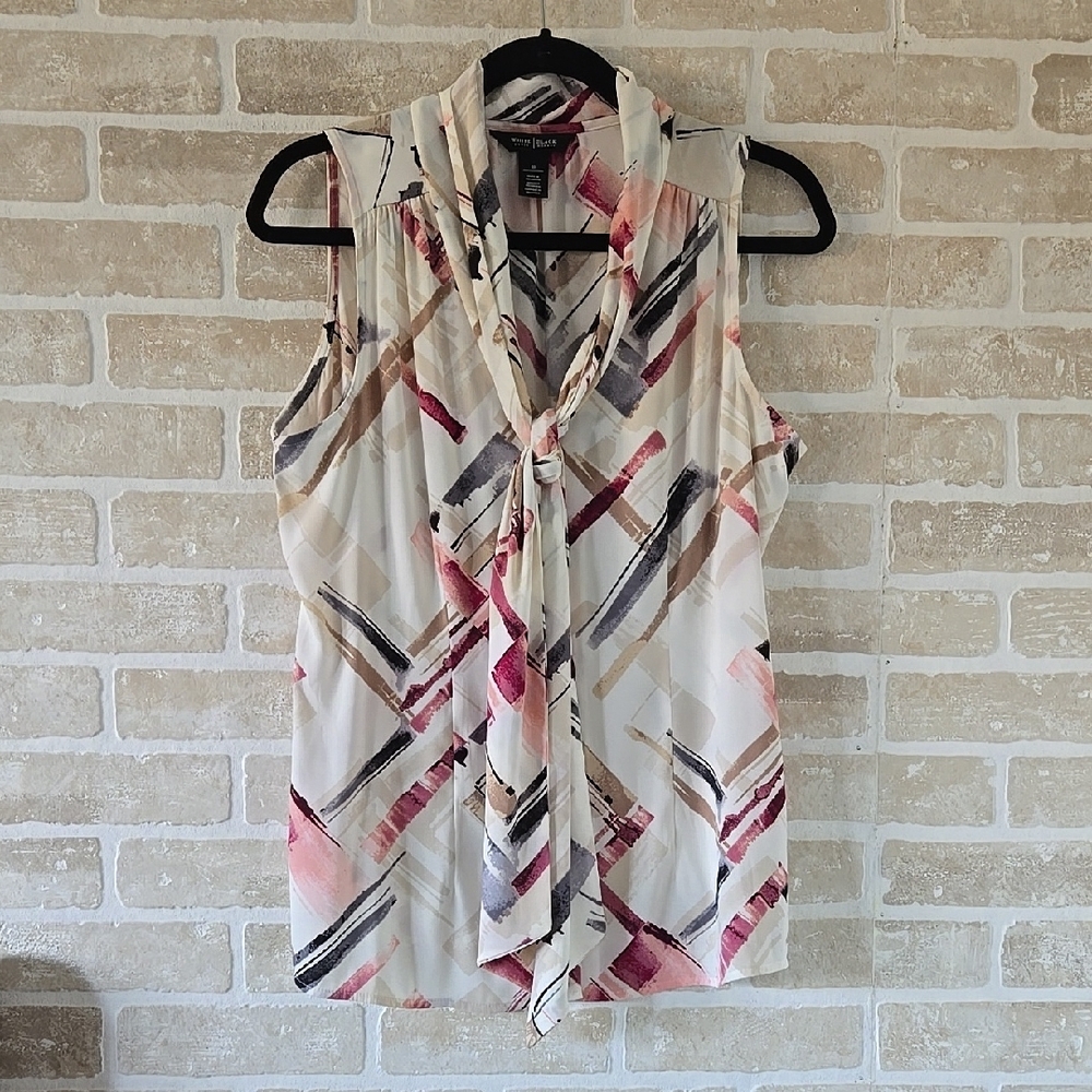 White House Black Market Cream Tie Front Sleeveless Blouse